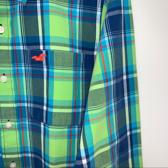 Hollister Men Size XL Shirt Plaid Soft Woven Long Sleeves Blue & Green - Picture 4 of 12